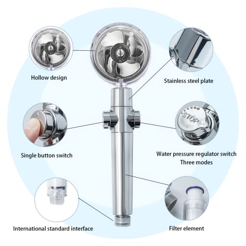 High-pressure shower, powerful shower with hose, handheld turbo-pressure propeller shower, water-saving turbofan shower with activated carbon filter and one-button pause switch, Adjust water pressure