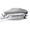MSC-Heavy-Duty-600D-Marine-Grade-Polyester-Canvas-Trailerable-Waterproof-Boat-Cover-GreyFits-V-HullTri-Hull-Runabout-Boat-CoverFull-Size-Boat-Cover-Mooring-and-Storage-Used-Boat-Cover