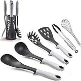 EigPluy Kitchen Utensils Set - 6 Piece Silicone Cooking Utensils Set With Holder - Heat Resistant Kitchen Gadgets Set - Nonstick Cookware Cooking Spatulas Tools