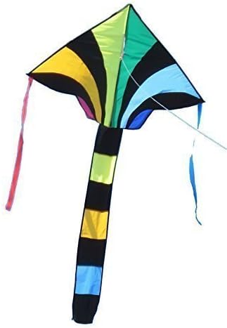 Kite Kites - Large Size 49" Span, All Weather Nylon Rainbow Delta Kite - Durable - Single Line - Colorful and Amazing to Watch with 3 Tails - Easy Flying for Adults or Kids - Entertaining to Fly At Beach or Park. Order Now - 100%.