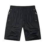 Sofishie Men's Quick Dry Shorts Zipper Pockets - Black - Medium