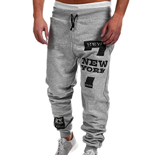 Funic Plus Size Mens Letter Print Trousers Spring Casual Sportwear Sweatpants with Pockets and Drawstring (3XL, Gray)