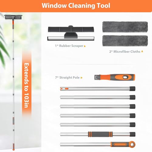 AIRFULAE Squeegee Window Cleaner, 2 in 1 Window Shower Cleaning Tool Extension Pole, 270CM Telescopic Window Washing Equipment with Bendable Head, Glass Cleaning Tools for Indoor Outdoor High Windows