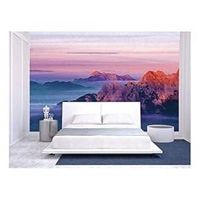 Large Wall Mural - Oil Painting Style Landscape with Red Mountains at The Sunset Time | Self-Adhesive Vinyl Wallpaper/Removable Modern Wall Decor - 66x96 inches