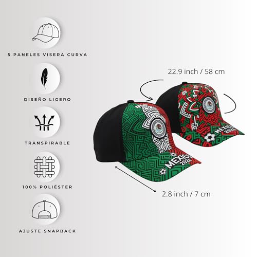 Set 2 Gorras México 2026 Diseño Original con Patrón Azteca Deportivo para Entrenamiento o Gym, Cachucha unisex con Escudo Mexicano para Aficionados al Fútbol, Gorra de Béisbol para Hombre y Mujer
