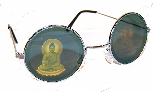 1 Pair of Round Buddha Hologram Glasses - Buddhist 3d Novelty Unisex Novelty Holographic Sunglasses
