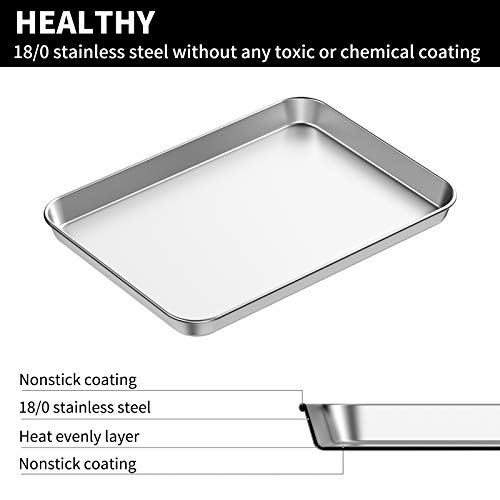 Baking Sheets 2 Pieces, Bastwe Cookie Sheets Set Stainless Steel Baking Pans Toaster Oven Tray