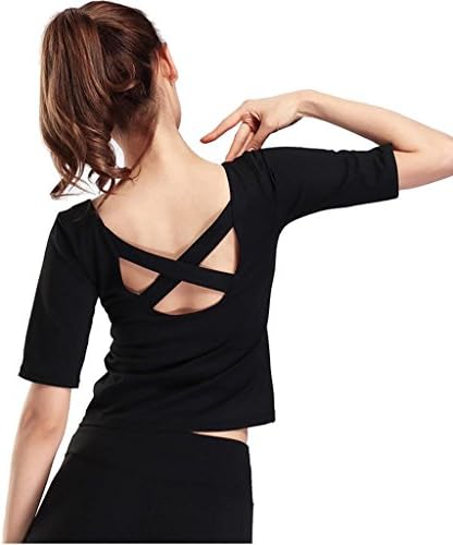 Wgwioo Women Sportwear Quick Dry Running Yoga Performance T-Shirt Top Gym Workout Clothes Round Neck 3/4 Sleeve Cowl Back