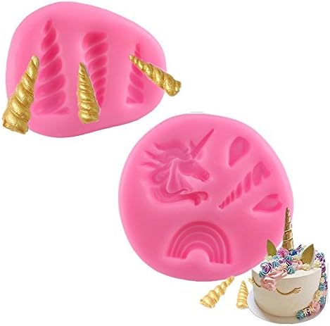 HotGlows Set of 2 Soft Silicone 3D Unicorn Horn Ears Unicorn Rain Cake Topper Molds DIY Fondant Chocolates Candy Cake Decoration Molds