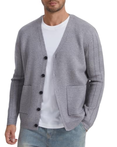 ZVX Men's Cardigan Sweater Button Front V-Neck Long Sleeve Knit Sweaters at Amazon
