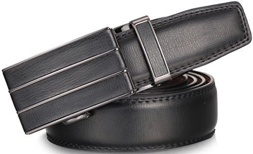 Marino Men's Genuine Leather Ratchet Dress Belt with Automatic Buckle, Enclosed in an Elegant Gift Box - Black - Style 145 - Custom: Up to 44" Waist