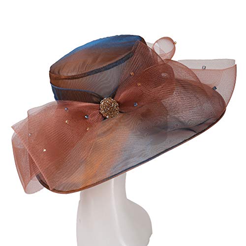 Go Mai Accessories Women's Organza Kentucky Derby Hat Fashion New Ladies Multicolor Elegant Personality Sun Hat Brown