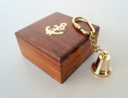 Nautical Solid Brass Ship Bell key Chain With Wooden Box Shiny Brass Finish Halloween Gift