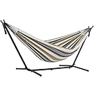 Vivere Double Hammock with Space Saving Steel Stand, Desert Moon