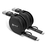 Retractable Lightning Cable, CAFELE 2 Pack 3.3ft Lightning Micro USB 2 in 1 Powerline iPhone Cord Charger Data Sync Cable Adapter for iPhone X 8 7 6s 6 Plus 5s 5 SE, Samsung S7 S6, Sony, Nokia - Black