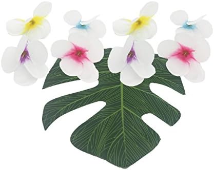 PARTYMASTER Pack of 48,Hawaiian Luau Theme Party Decorations, Including 24 Pieces Tropical Palm Leaves, 24 Pieces Luau Hibiscus Flowers