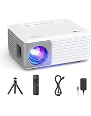 Mini Projector, AKIYO 5500 Lumens Portable Projector with Projector Stand 1080P Supported, 55000 Hours LED Video Projector Support 20° Keystone & Zoom, Compatible with HDMI USB Smartphone TV Stick PC