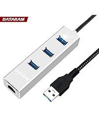 DATARAM   Adaptador de red de 3 puertos USB 3.0 y Gigabit Ethernet, convertidor de concentrador Ethernet RJ45 10 100 1000 Gigabit, compatible con PC, Windows, Mac, unidades flash USB, color plateado