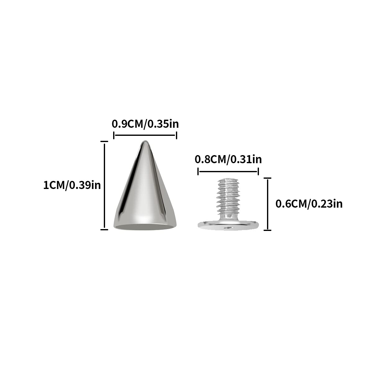 zhuohai 100 Pairs Cone Spikes Screwback Studs, Cone Silver Studs and Spikes Punk, DIY Leather Craft Cool Rivets Punk(7X10mm)