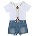 PanDaDa Girls Clothing Sets Ruffled Sleeveless Tops T Shirt Plaid Shorts Vest (6 years, Blue)