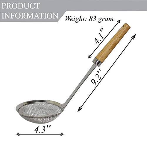 Premium Stainless Steel Spider Strainer with Natural Wooden Handle | Spider Mesh Basket for Cooking | Wire Skimmer with Spiral Mesh, Professional Grade Handle Skimmer Spoon, Ladle for Spaetzle, Pasta,