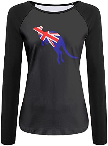 WioptsCool Women Flag Of Australia With Kangaroo Casual Crew-Neck T-Shirt With Long Sleeves