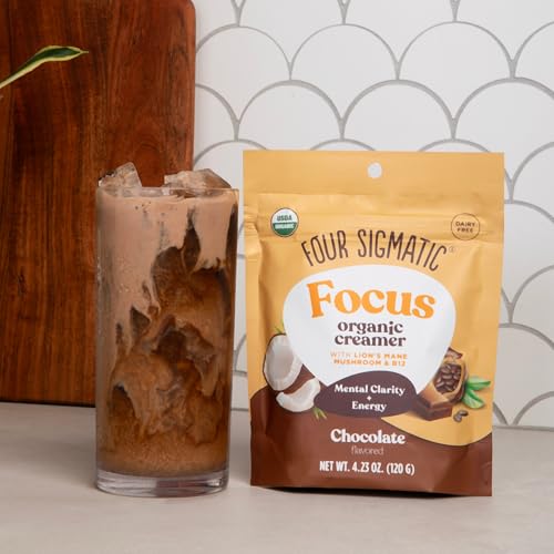 FOUR SIGMATIC FOCUS CHOCOLATE COFFEE CREAMER | ORGANIC NON DAIRY COFFEE CREAMER WITH LION’S MANE AND VITAMIN B12 | CHOCOLATE, 4.23 OZ