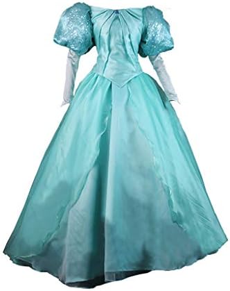 STH Women The Little Mermaid Princess Ariel Cosplay Costume Green Dress Gown
