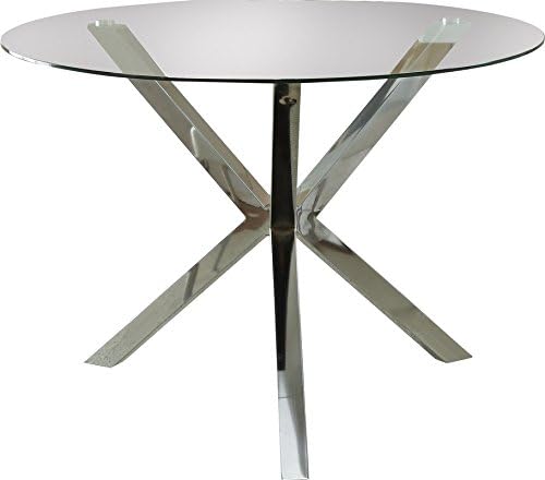 X-Shaped Double Pedestal Metal Base Dining Table - Dining Table with Round Glass Top - Chrome