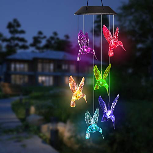 Gotian Solar LED Wind Chime Transparent Hummingbird Wind Chime Color Changing, Transparent Hummingbird Elegant, Color-Changing Hummingbird Wind Chime Light Cute and Beautiful