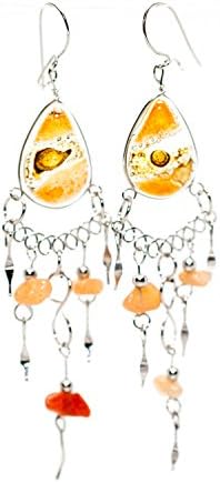 Orange Fused Glass Drop Peruvian Earrings, Boho Jewelry, Tribal Jewelry, Hippie Jewelry, Belly Dancing Jewelry, Salsa Dancing Jewelry