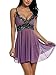 Avidlove Women V Neck Babydoll Strap Lingerie Lace Chemise Teddy Outfits Purple (FBA) M