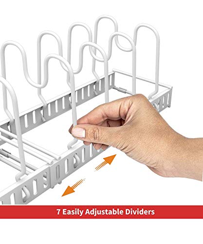 Expandable Pan Pot Lid Organizer Rack，Can Be Extended to 22.25", Total 7 Adjustable Compartments, Kitchen Cabinet Pantry and Bakeware Organizer Rack Holder - Thumbnail 4