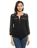 Zeagoo Women Casual Tops V-Neck 3/4 Sleeve Floral Lace Button Blouse Tops