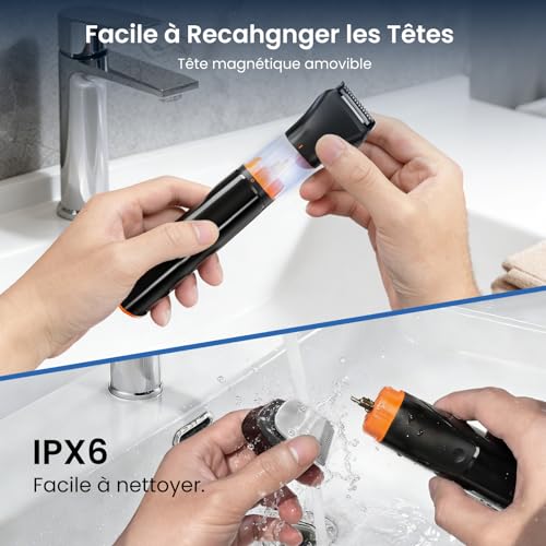 Maxgroom 6-in-1 Men's Electric Beard Trimmer with Organised Storage Base, Dual Charging Mode (Base & USB-C), Removable Magnetic Head, IPX6 Dry/Wet, Battery Life 120 Mins (Black)