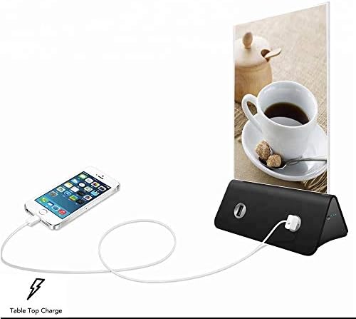 Acrylic Portable Table Top Menu & Sign Display with USB Phone Charging Station | Menu Holder Charger | Courtesy Advertising Display Power Bank for Restaurants, Conferences, Events, Weddings