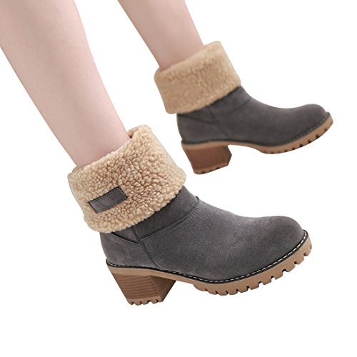 dotacoko women cute warm short boots suede chunky mid heel round toe winter snow ankle booties
