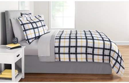 Amazon Com Full Gray And Mustard Plaid Bed In A Bag Bedding Set