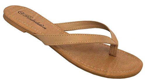 Elegant Nude Beige Synthetic Leather Strap &amp; Nude Beige Soft Sole Casual Slip On Slide Flip Flop Flat Sandal Women's Shoe , Size 6