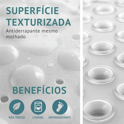 Tapete Banheiro Antiderrapante, Box, 40x70cm, com Furos de Drenagem e Ventosas – Lavável em Máquina