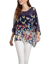 LeaLac Camisa hawaiana de verano para dama, de gasa, con estampado floral suelto