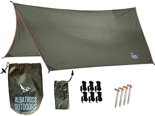 Albatross Outdoors XL 12'x10' Hammock Waterproof Rain Fly - Quality Waterproof Ripstop Nylon Tarp - Highly Versatile Great for Hammocks, Tents, Lean-to - Stakes, Guy Lines, and Stuff Sack Included