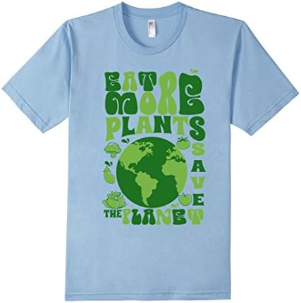 Men's Eat More Plants Save The Planet Cute Hippie T-Shirt Large Baby Blue