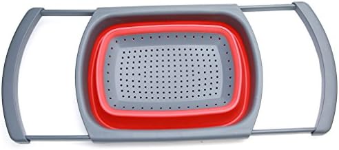Tobete Collapsible Rubber Colander Strainer Over Sink with Extendable Handle Kitchen Tool