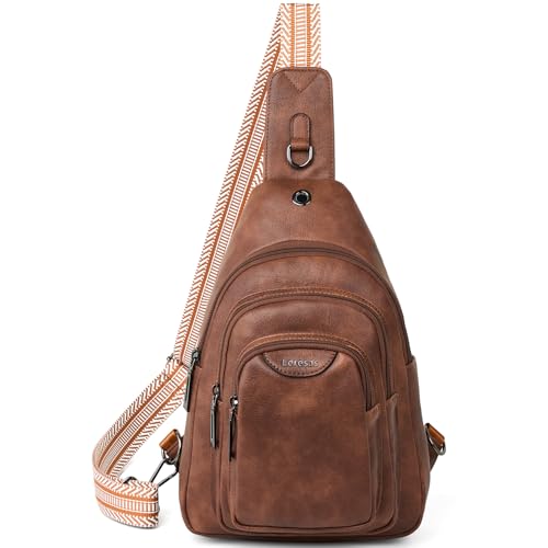 Leresas 10L Crossbody Sling Bag for Women Men Anti Theft Cross Body Fanny Pack Belt Bag Purse Gifts for Women Faux Leather, Brown