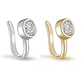 YAN & LEI Sterling Silver Fake Septum Nose Ring Hoop Non Piercing Clip On Hanger Set of 2Pcs