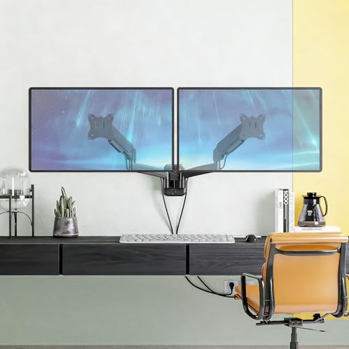 IMtKotW Monitor Wall Mount 2 Monitors for 17-32 Inch Flat & Curved Screens, 9 kg/arm, Ergonomic Height Adjustable, Tilt/Swivel and Rotatable, VESA 75 x 75/100 x 100 Monitor Mount Wall