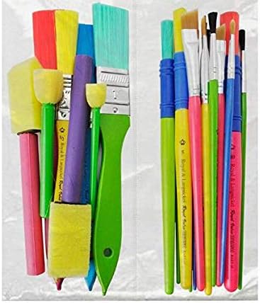 Pack of 25 Craft Brush Colorful Artist Paint Brush Set Bumper Paintbrush Sponge Value Pack Assorted Shapes & Sizes for Watercolor, Oil, Acrylic & Tempra Paints and More