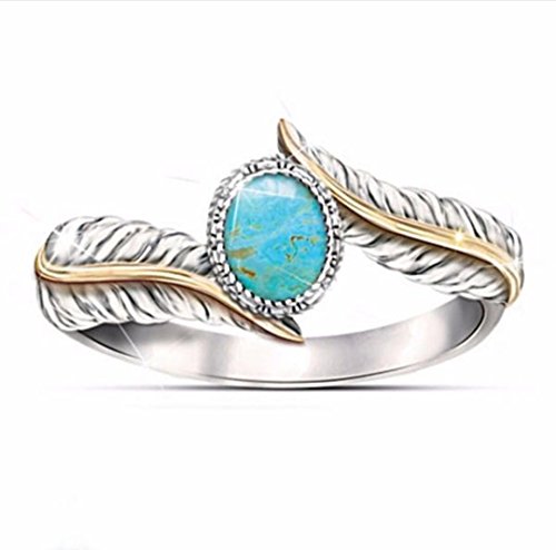 Hot Sale! Women Engagement Wedding Rings Cuekondy Fashion Turquoise Feather Statement Bridal Rings Jewelry (Silver, 7)