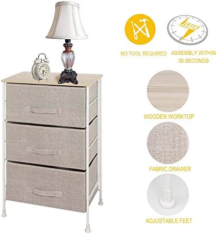 ITIDY 3-Drawer-Dresser,Nightstand,Bedside Table,End Table,Storage Chest for Nursery,Closet,Bedroom and Bathroom, NO Tool Required to Assemble,Patent Design,Limited Edition,Linen